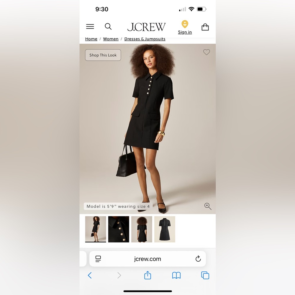 NWT J. Crew Black Button-Up Parc dress in four-season stretch